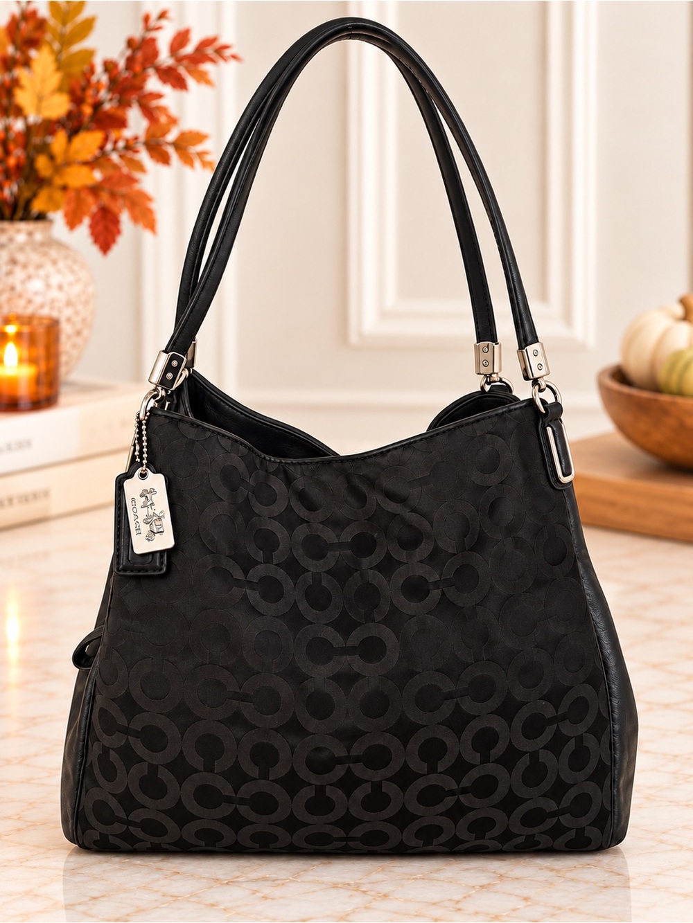 Coach Madison Op Art Black Signature C Shoulder Bag